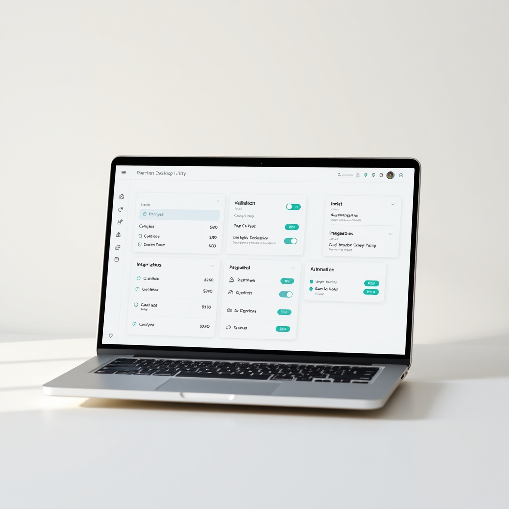 Desktop utilities interface mockup on laptop